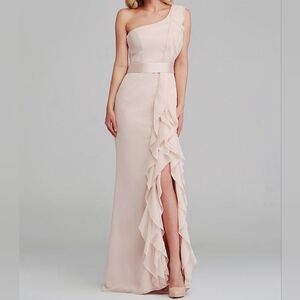 WHITE by VERA WANG Wedding Bridesmaid Dress 6 Champagne One shoulder Ruffle NWOT